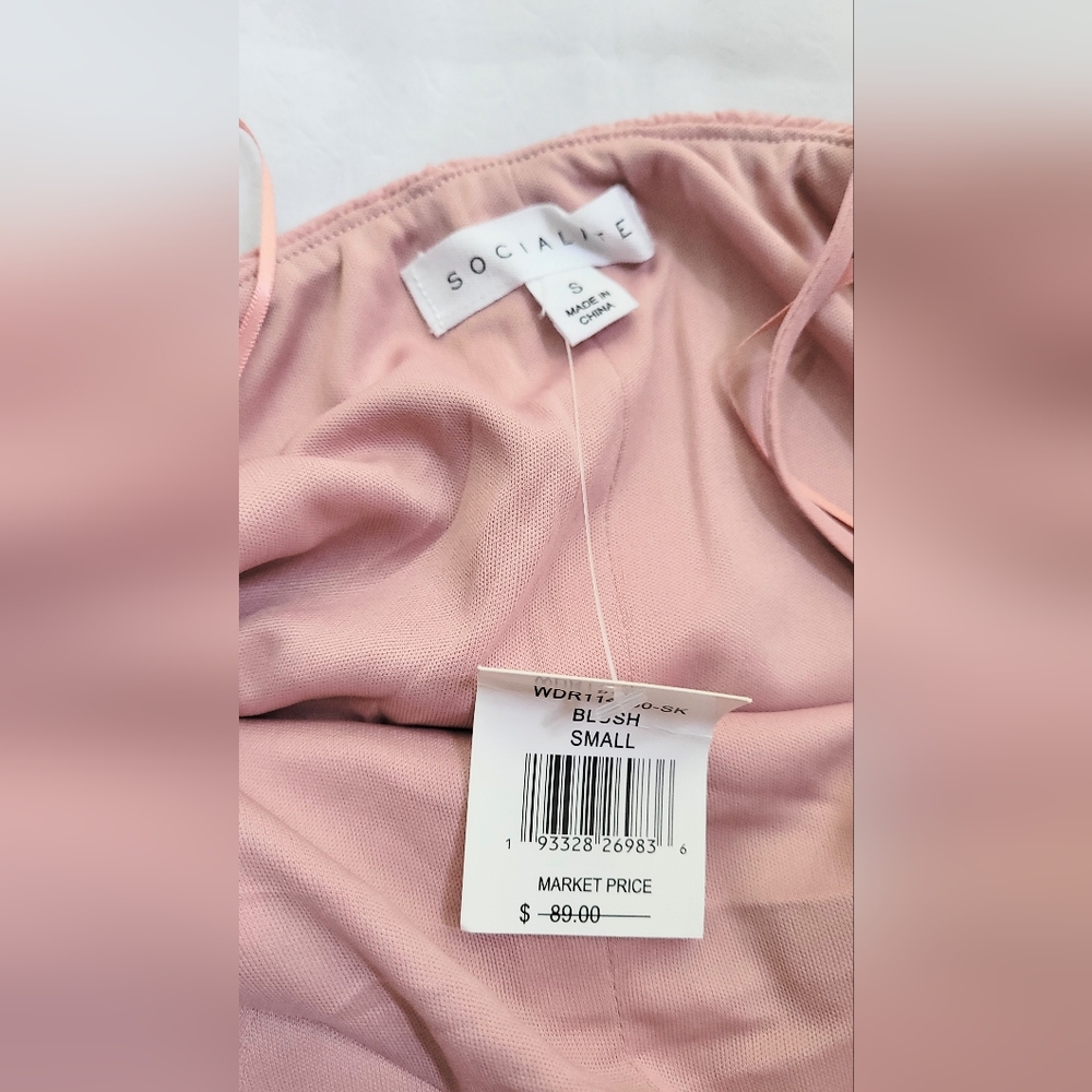 NWT! Pink Socialite Summer Sweetheart Midi Women's Blush Side Slit Dress Small - Picture 5 of 11